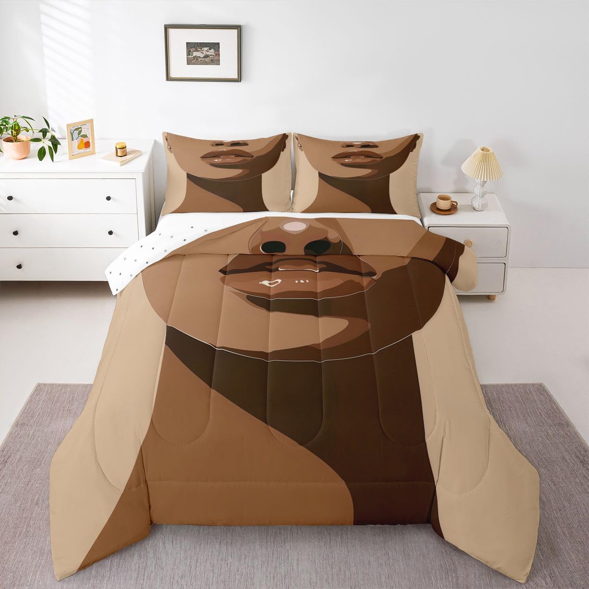 jejeloiu Black Girl Comforter Set All Season African American Black Women Bedding Set with 1 Pillow Cases Modern Microfiber Kids Toddler Bedroom Decor Duvet Quilt Breathable Soft Lightweight