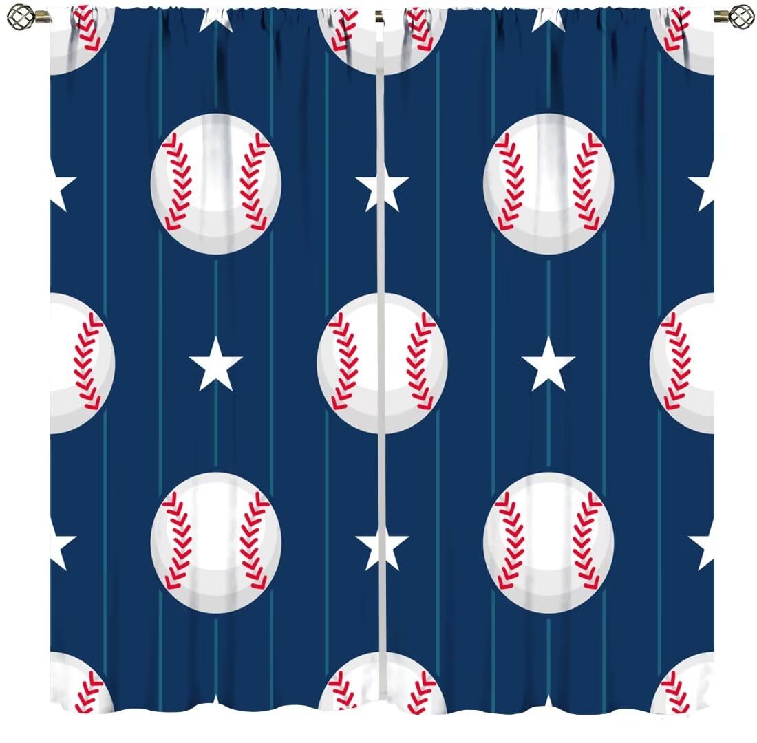 Baseball Curtains Home Décor,Sports Themed Darkening Window Treatments for Teens Girls Boys Bedroom Living Room Drapes 2 Panel Sets Total Size 42" x 45" Blue