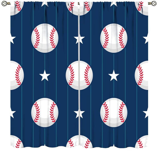Baseball Curtains Home Décor,Sports Themed Darkening Window Treatments for Teens Girls Boys Bedroom Living Room Drapes 2 Panel Sets Total Size 42" x 45" Blue