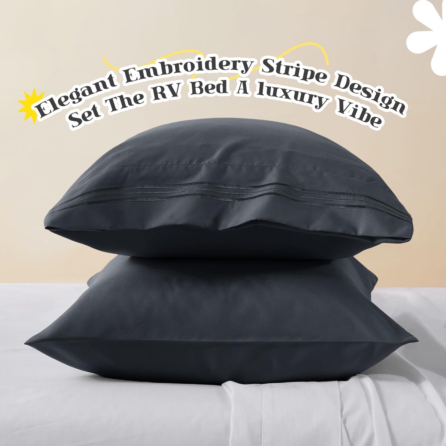 RUDONG M RV Short Queen Sheets Set - 4 Piece Dark Grey Microfiber Bedding, Super Soft, Breathable & Wrinkle-Resistant Camper Sheets for Travel Trailer Comfort