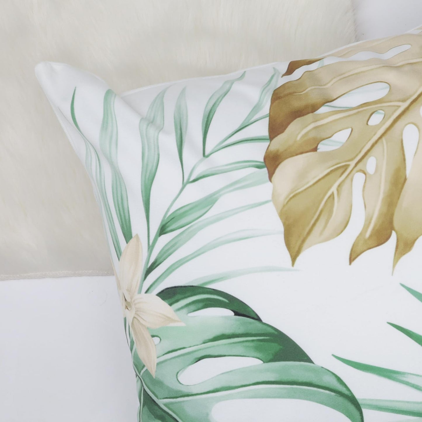 Bonhause Tropical Leaves Throw Pillow Covers 18 x 18 Inch Green Brown Leaf Summer Decorative Pillow Cases Soft Velvet Cushion Covers for Couch Sofa Bed Home Decor Set of 4