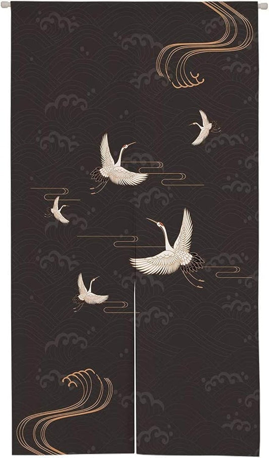 Ofat Home Japanese Crane Noren Curtain, 33.5" x 59"