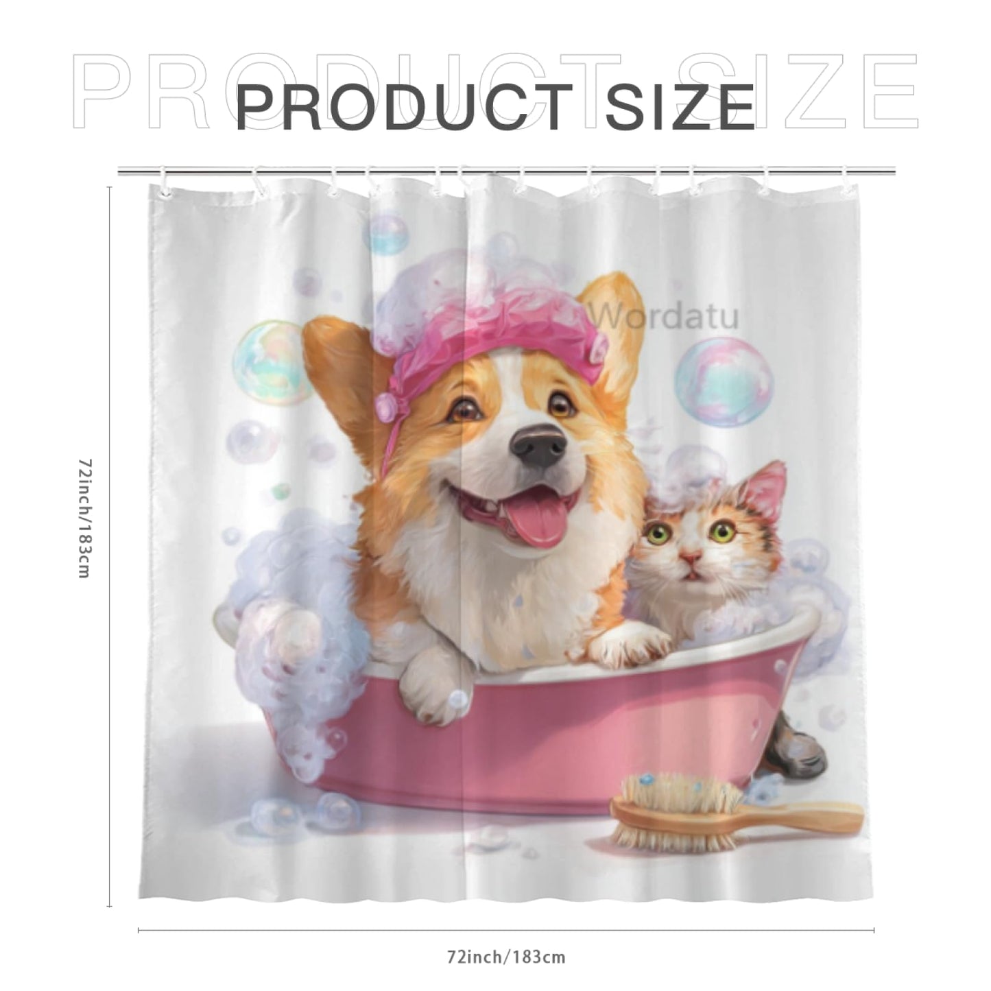 Wordatu Funny Corgi Shower Curtain Decor Fabric Bathroom Curtains, Kids Children Cartoon Waterproof 72x72 inch with 12 Hooks