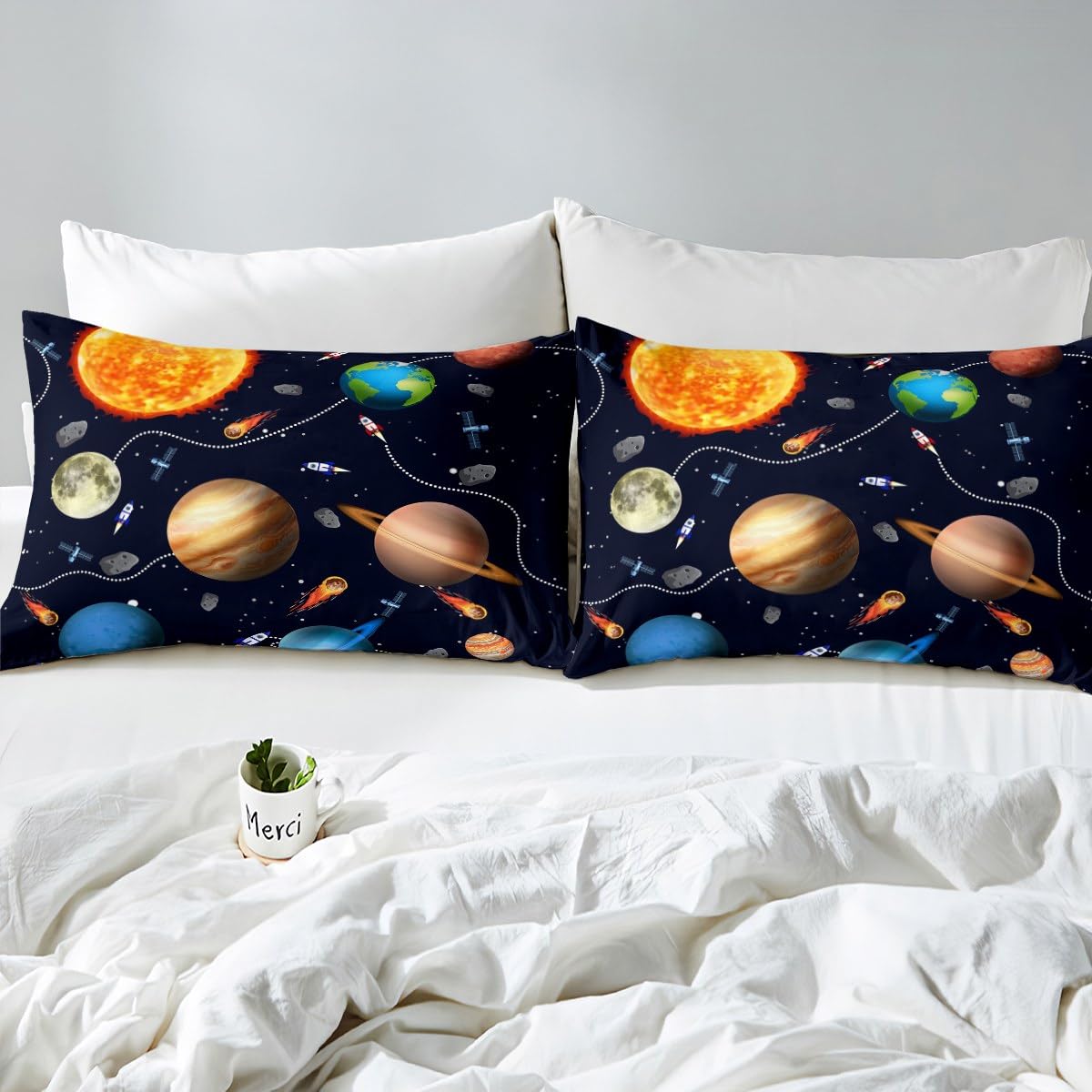 Erosebridal Solar System Sheet Set Full,Astronomy Planets Bed Sheets for Kids Boys Girls,Child Outer Space Theme Bedding Set Bedroom Decor,Rocket Starry Sky Fitted Sheet + Top Sheet + 2 Pillowcases