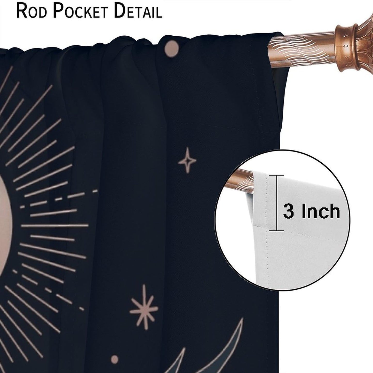 DDCBNS Boho Crow Curtains,Bohemian Style Black Birds Raven Moon Star Print Window Treatments for Bedroom Living Room Kitchen Window Drapes 2 Panel Set,Total Size 42 x 45 Inch