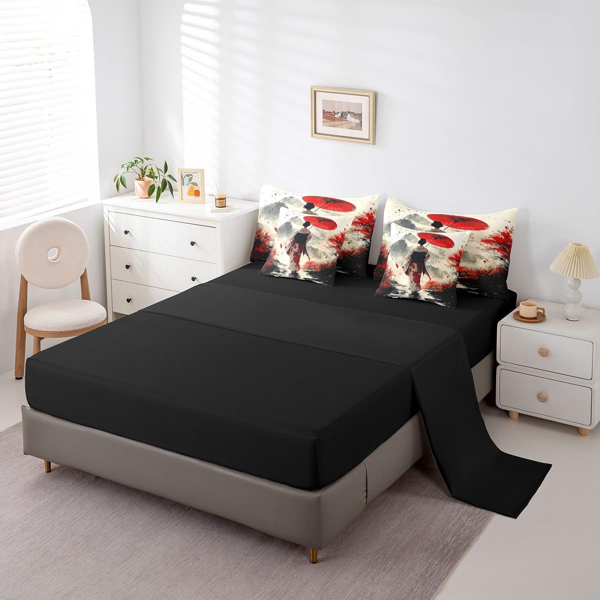 Erosebridal Aesthetic Japanese Comforter Set Twin,Japan Kimono Bedding Set 7Pcs for Girl Women Lady,Samurai Ukiyoe Quilt,Mount Fuji Bed in a Bag
