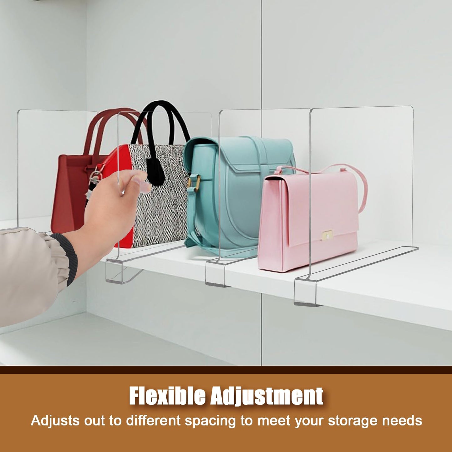 xydstay 12 Pack Acrylic Shelf Dividers for Closet Organization, Purse Organizers for Closet, Clothing Dividers, Handbag Organizers for Shelves Separator Clear