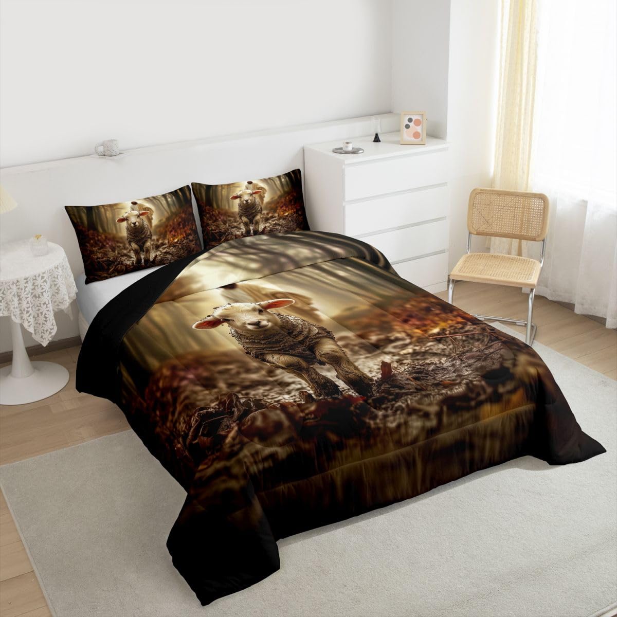 Manfei Western Kids Comforter Set Twin Size,God Running After Lost Lamb Bedding Set Boys Girls Room Decor,Spiritual Bible Verse Quilt Comforter,Brown Duvet Set Bedroom Quilt Set,1 Pillowcase