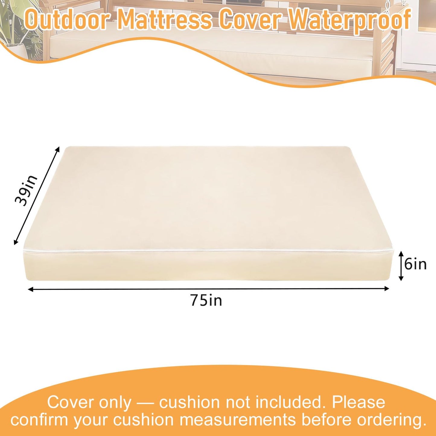 Thankyall Twin Outdoor Porch Swing Bed Mattress Cover Waterproof, 75 * 39 * 6inch Outdoor Daybed Mattress Covers Sheet Fitted Slipcover with Zipper-ONLY Twin Cover (Sky Blue)