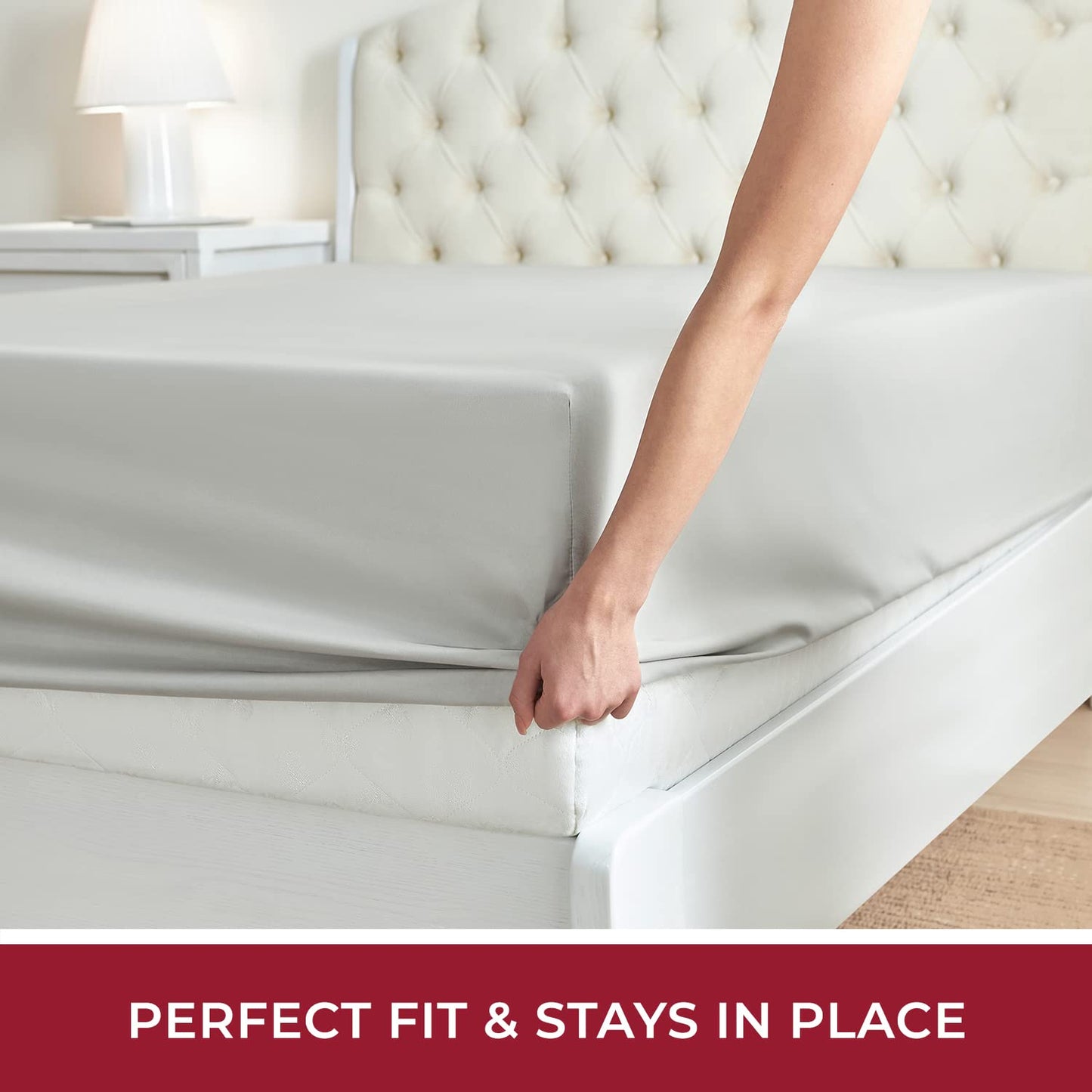 Mellanni Extra Deep Pocket King Fitted Sheet - Iconic Collection Bedding Sheets with up to 21 inch Deep Pocket - Soft & Cooling - Fade & Stain Resistant - 1 PC (King, Light Gray)