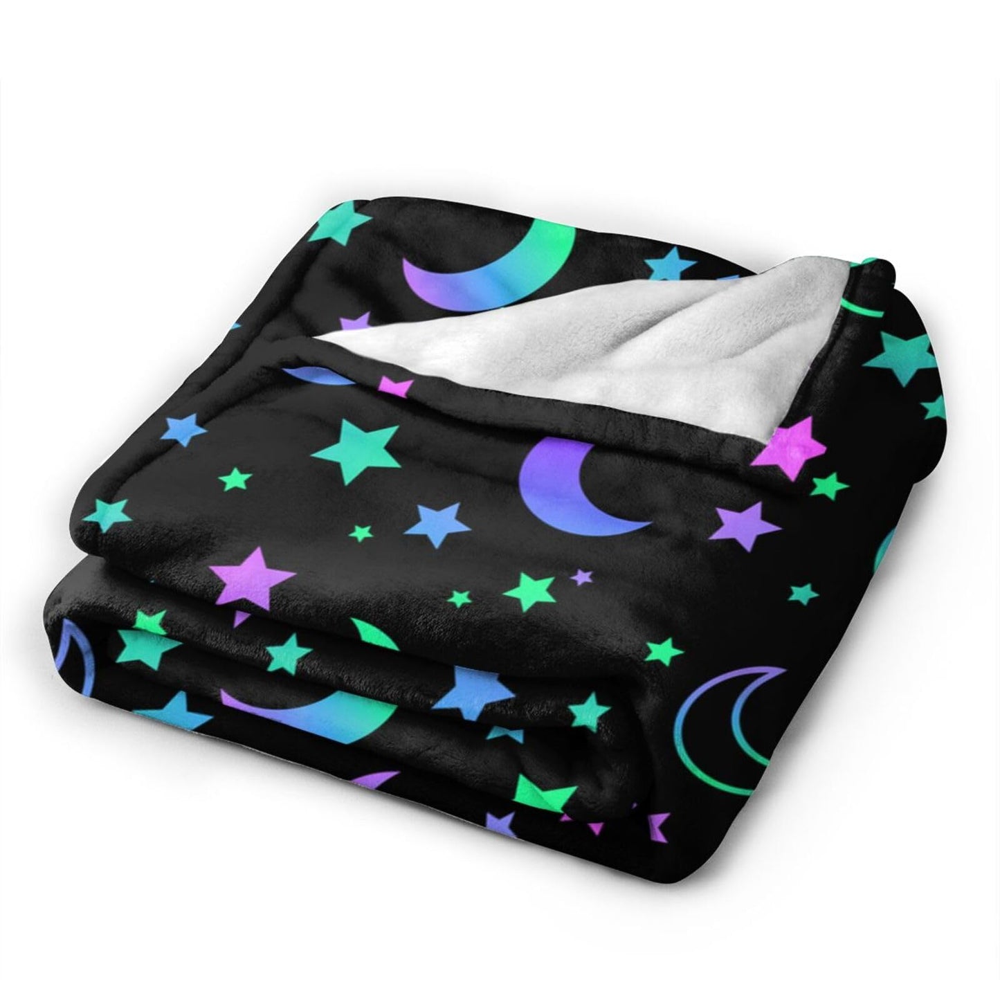 Mystical Bright Neon Sun Moon Star Blanket, Soft Blankets Flannel Bed Throw Cozy Lightweight Plush Gifts for Boys Girls Women Men Sofa Couch Bedroom Living Rooms Warm All Season, Home Decor, 50X40in