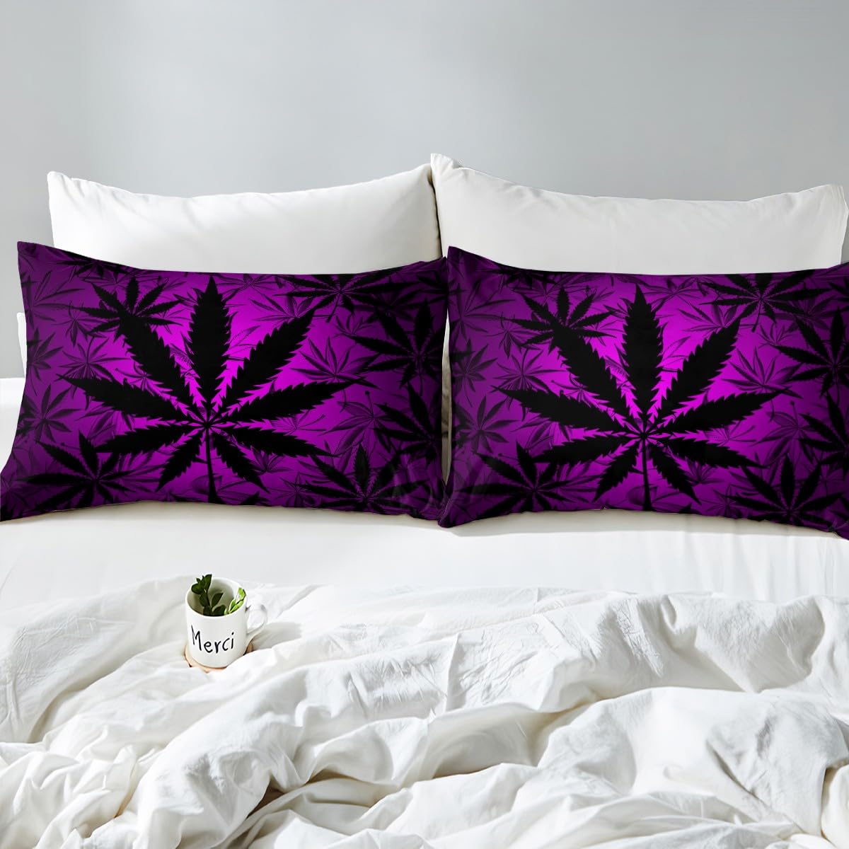 Erosebridal Leaf Bedding Set for Kids Boys Girls Teens,Neon Leaves Duvet Cover Queen,Leaf Bed Sets Lightweight,Botanical Plants Quilt Cover with 2 Pillowcases