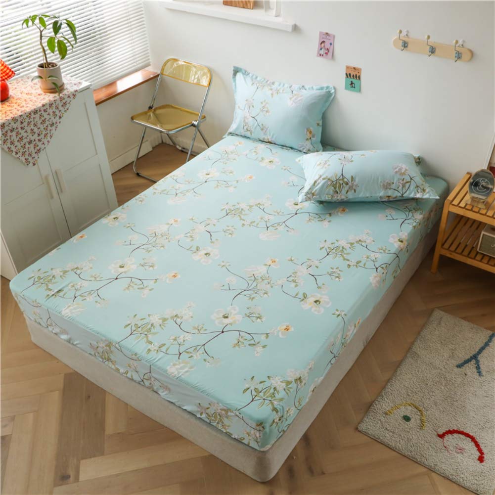 Feelyou Kids Floral Fitted Sheet Girls Cute Chic Flowers Bedding Set Twin Size for Teens Women Bedroom Decor Bright Blue White Botanical Plants Bed Sheet Set Garden Theme Bed Cover with 1 Pillow Case