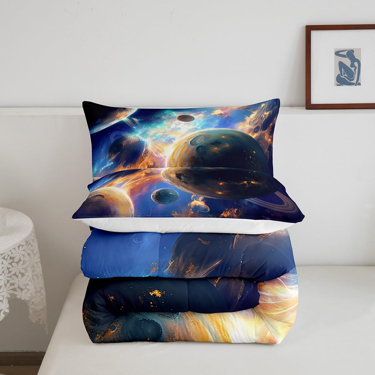 jejeloiu Solar System Bedding Set Full Size Kids Outer Space Comforter for Boys Girls Universe Planets Comforter Set Galaxy Duvet Set Room Decorations Quilt Set