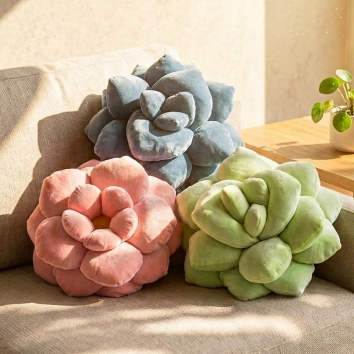 Green Philosophy Co. Succulent® Pillow 16" - Soft 3D Decorative Flower Throw Pillow, Unique Smokey Blue Plush Flower Cushion, Perfect for Couch, Sofa, Bedroom Decor, Gift for Plant Lovers
