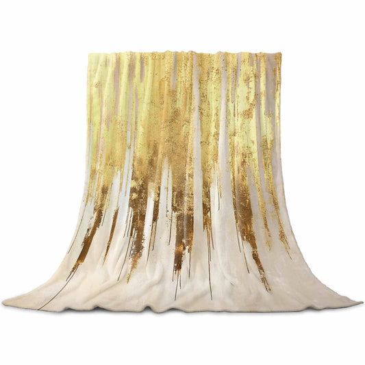 Abstract Gold Throw Blankets Bedding, Modern Brush Luxury Strokes Artwork Flannel Fleece Microfiber Soft Blankets, Warm Bed Blanket Throws for Chair Sofa Couch Bedroom Camper 50x80 in