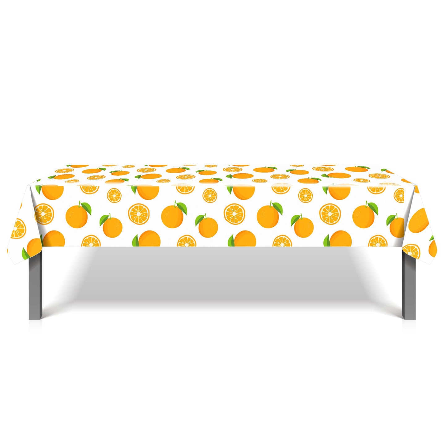 CC HOME 1Pc Tangerine Party Plastic Tablecloth 54 x 87 Inch Long Table Cover, Summer Fruits Party Tablecover for Orange Theme Kids Baby Shower Birthday Dinner Picnic Kitchen Event