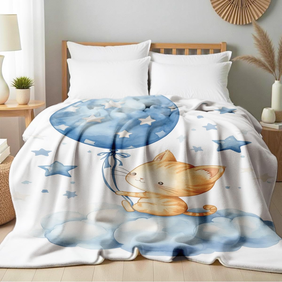 HUNXIAOJ Cat Print Throw Blanket Soft Bed Couch Throw Kitten Flannel Blanket Cozy Bedding Gifts for Cat Lovers (49"x59")