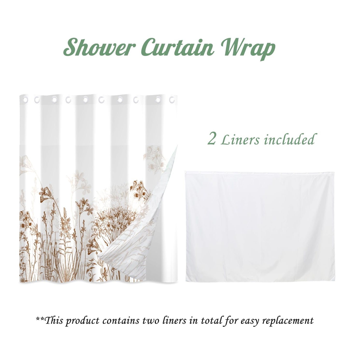 ggaimwf 71x71 Inch Without Hook Floral Shower Curtain and Liner Set Vintage Brown Flower Botanical Snap in Shower Curtains for Bathroom Special Chic Chill Bathroom Set
