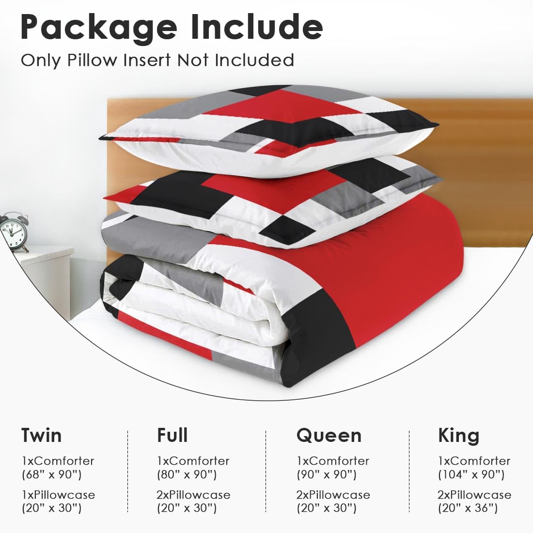 Culudea Geometric Red Checkered Comforter Set Twin Size, Black and Gray Modern Soft Bedding Set with Pillowcases for Girls Teens Kids Boys Adults Bedroom Bed Decor,1 Quilt 1 Pillow Case