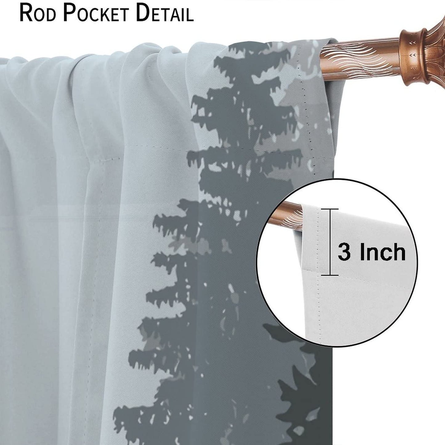 Deer Blackout Curtain,Misty Forest Rustic Wildlife Moose Mountain Elk Rabbit Pine Forest Silhouette Window Curtains Bedroom Living Room Insulated Window Drapes,2 Panels W42 xL45