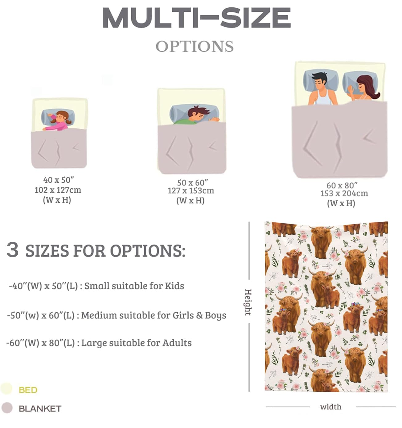 Highland Cow Throw Blanket 50"x40" Fuzzy Soft Cozy Highland Cows Blankets Soft Throws Warm Lightweight Plush Fleece Throw Blanket for Kids Men Women Gift Bed Couch Sofa