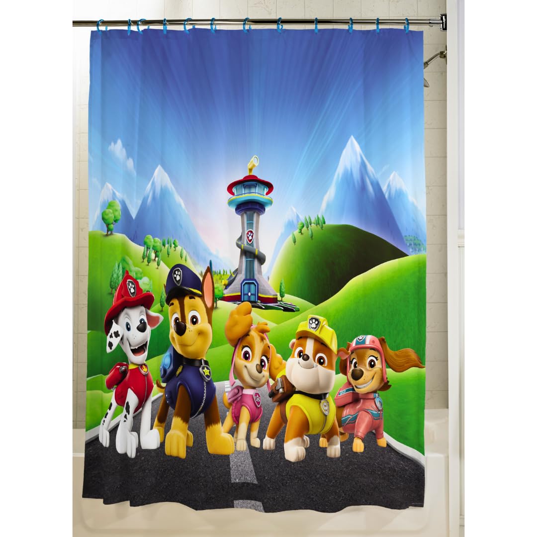 Nickelodeon Paw Patrol 13-Piece Shower Curtain Set, 72 x 72 Inch Fabric Curtain with Hooks, Bathroom Decor, Machine Washable, (100% Officially Licensed Product) by Franco Collectibles