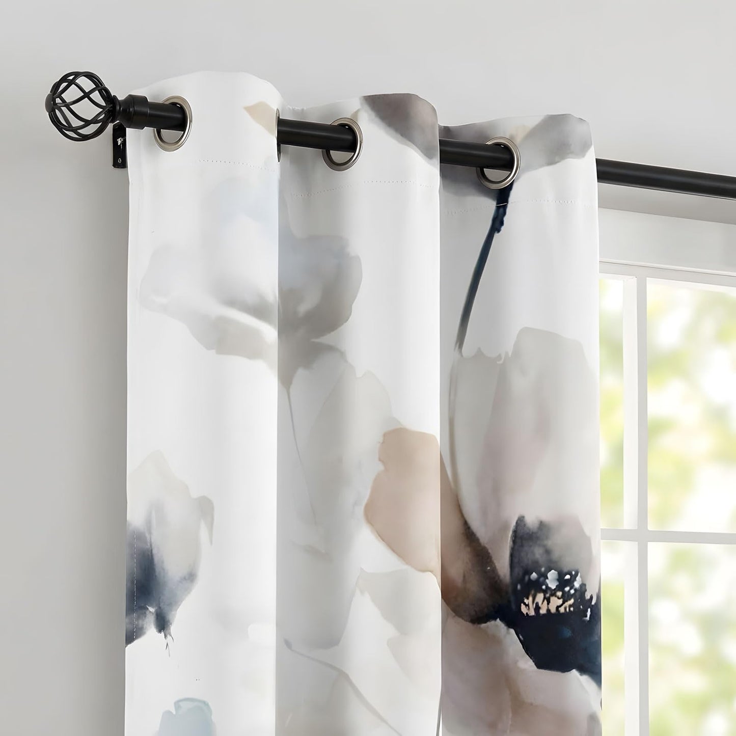Sanzugh Boho Floral Blackout Curtains 84 Inch Long 2 Panels Set, Cream Tan Beige Watercolor Flower Black Out Patterned Printed Window Curtain for Bedroom Living Room, Grommet Window Drapes
