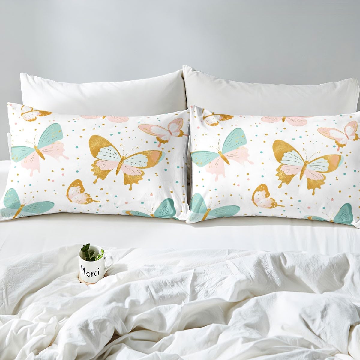 Feelyou Kids Butterfly Fitted Sheet Full Size, Rainbow Bed Sheet Set Boys Girls Butterfly Floral Bedding Set Glitter Teens Bed Cover Bedroom Decor Lightweight Bed Set (No Flat Sheet)