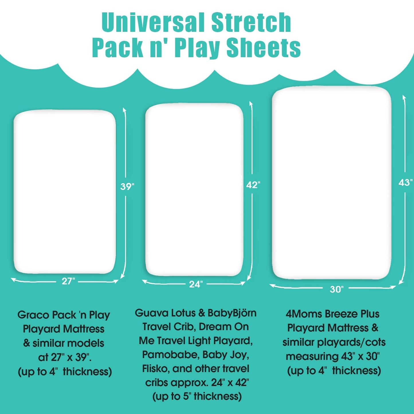 Stretchy Pack and Play Fitted Sheets: 2 Pack Mini Crib Sheets 38x26 - Soft Cozy Material - Fits Most Playards and Travel Playpens, Pack n Play, Nursery Daycare Bedding Essentials, Whale Cloud Print