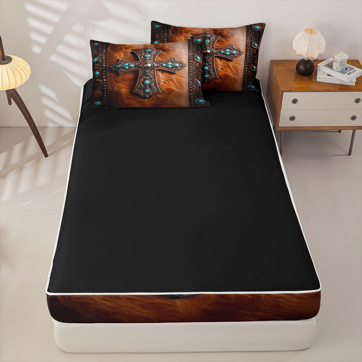 Erosebridal Ethnic Cross Zippered Bedding Set Twin Bohemian Comforter Set Rustic Western Bed in a Bag Southwestern Aztec Zipper Quilt Fitted Sheet,2 Pillowcases