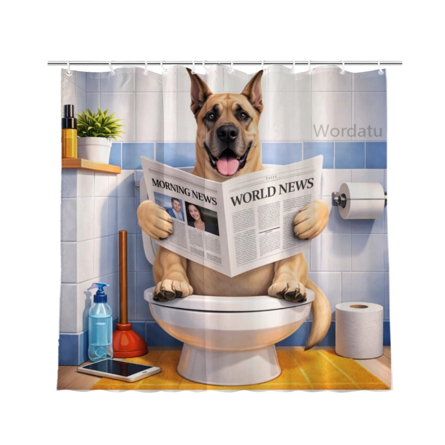 Wordatu Golden Retriever Read Book Shower Curtain Bathroom Fabric Waterproof Polyester Fun Pet Puppy 12 Hooks 72x72 Inches