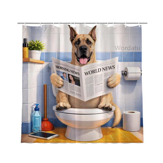 Wordatu Golden Retriever Read Book Shower Curtain Bathroom Fabric Waterproof Polyester Fun Pet Puppy 12 Hooks 72x72 Inches