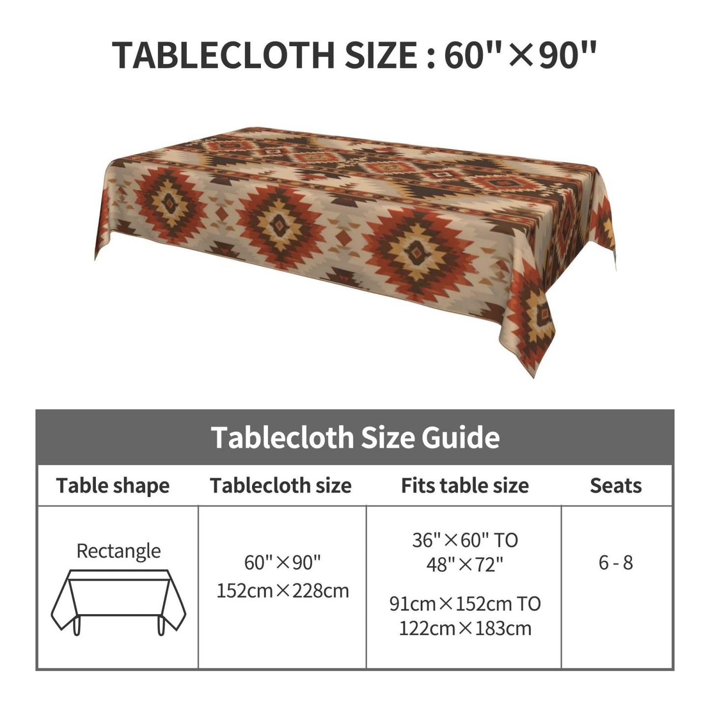 mutakin Aztec Geometric Rectangle Tablecloth Washable Table Cloth 60x90 Inch Table Cover Waterproof for Decoration Kitchen Dining Room