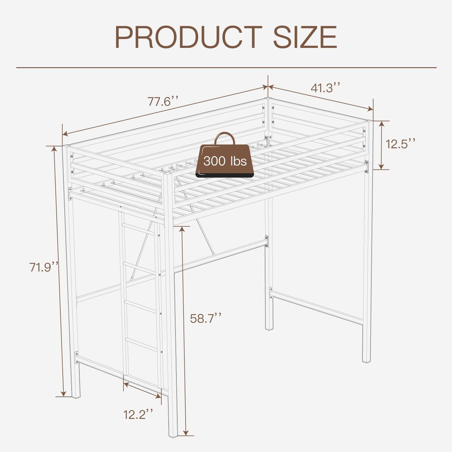 ikalido Metal Loft Bed Twin Size with Safety Guardrail and Ladder, No Box Spring Needed Space Saving Bedroom Furniture,Cream White