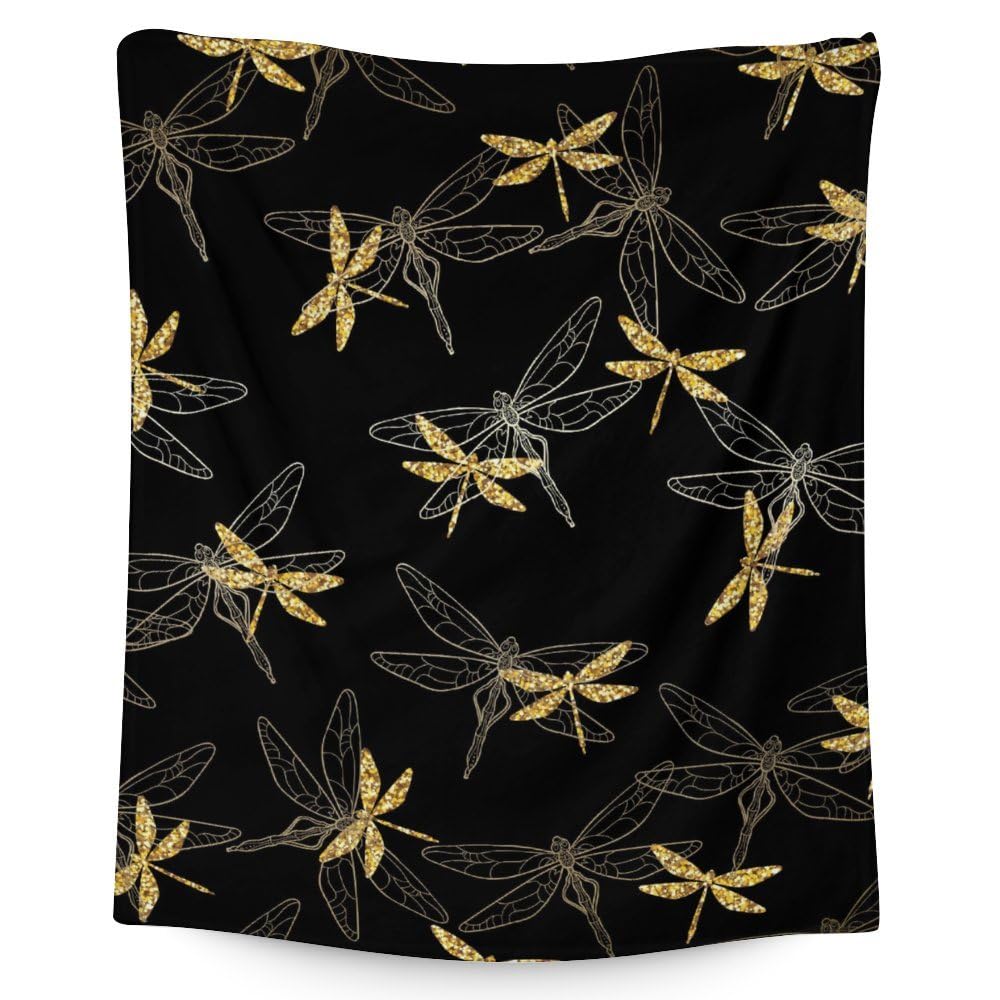 Dragonfly Blanket - Soft, Fuzzy & Warm - 60"x80" Twin Size Blanket for Bed, Couch & Living Room - Black Aesthetic Throw Gifts for Women