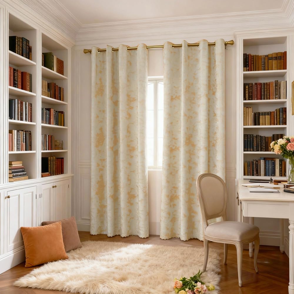 Amidoudou 1 Pair Nordic Style Luxury Velvet Curtains for Living Room Beige and Gold Bedroom Curtains (Beige,54x96 Inch)