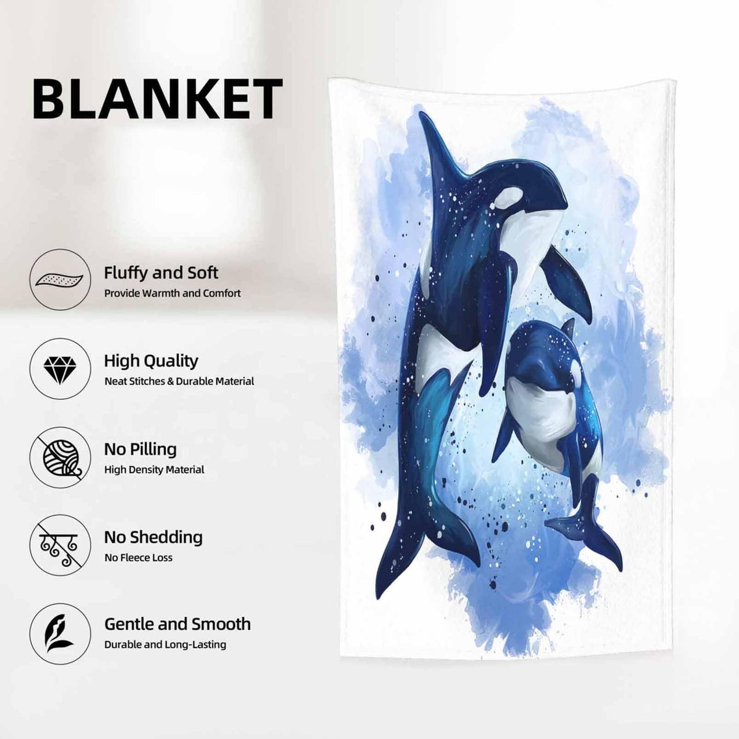 Throw Blanket 40x50 Inch,Ocean Blue Killer Whale Cozy Soft Lightweight Fuzzy Flannel Blanket 50x40 Inch Suitable for Couch Bed Sofa Living Room in All Seasons