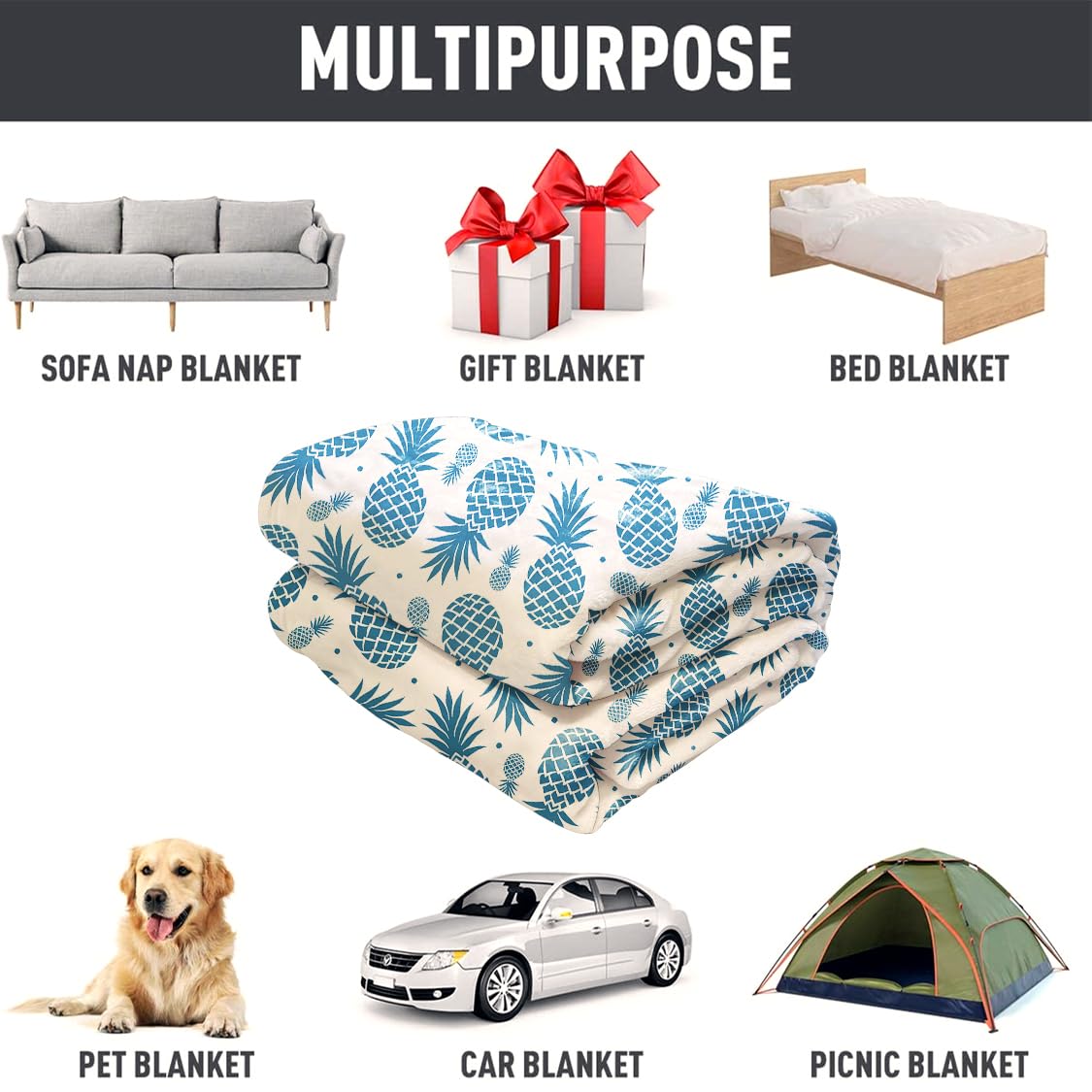 YISUMEI Pineapple Blanket 60x80 Inches Soft and Cozy Tropical Fruit Pattern Throw Great Gifts for Kids Boys and Girls