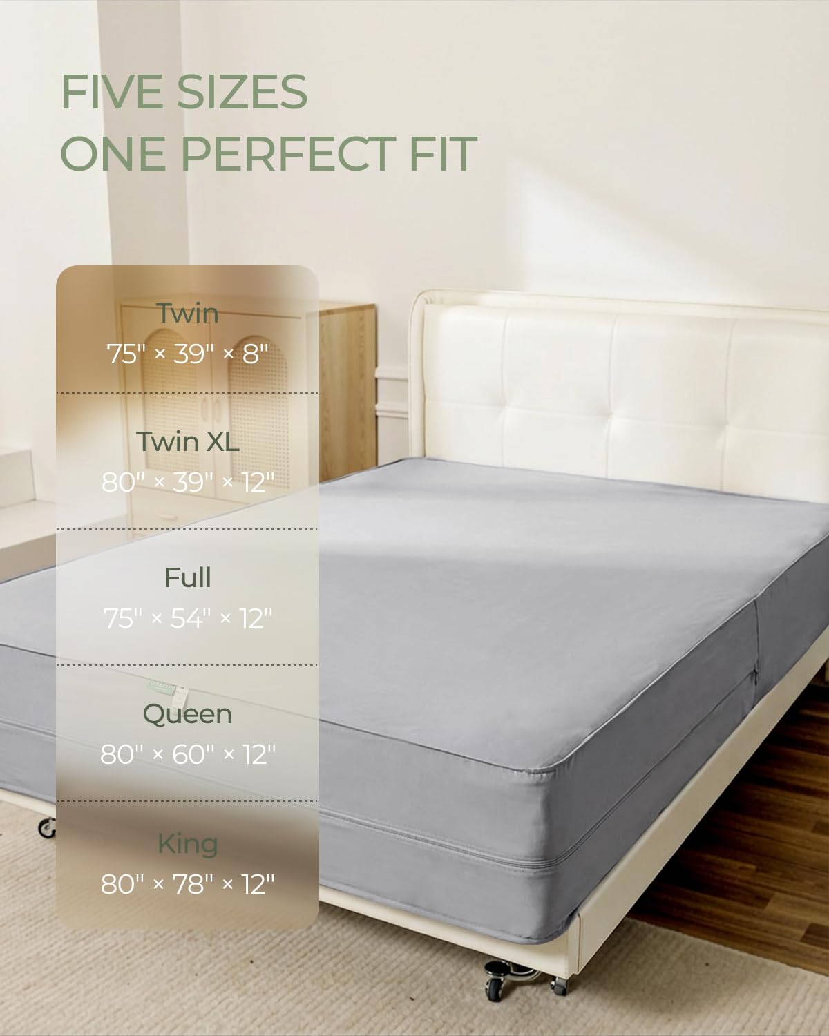 FAUNNA 100% Cotton Mattress Encasement, Bed Bug and Dust Mite Proof Mattress Protector Hypoallergenic & Antibacterial Protection, Noiseless Zippered Six-Sided Mattress Cover Gray (Queen 12" Deep)