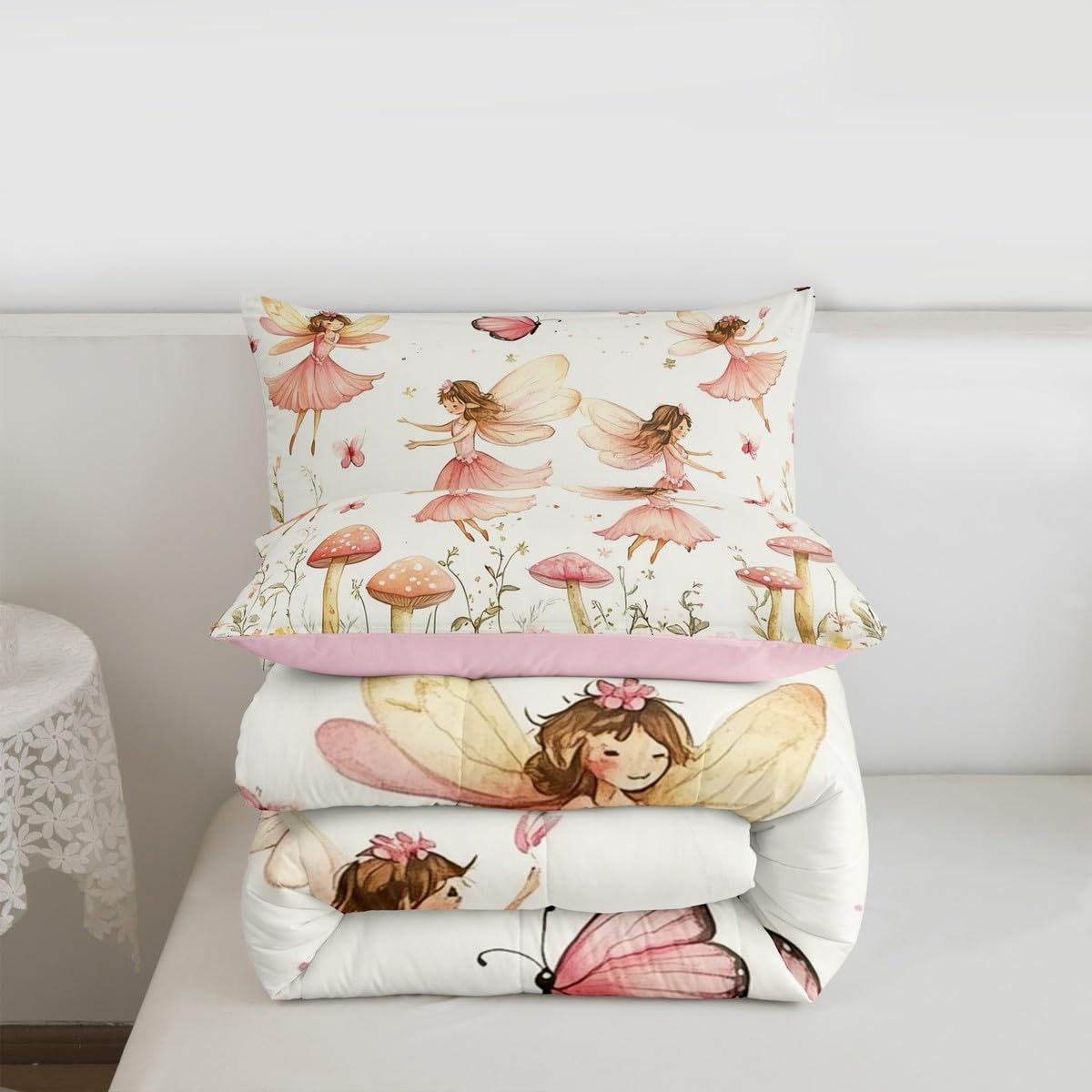 jejeloiu Fairy Kids Comforter Set Twin Size Floral Flower Fairies Bedding Set Enchanted Wonderland Duvet Quilt for Kids Boys Girls Bedroom Butterfly Decor Botanical Plants Ultra Soft Breathable
