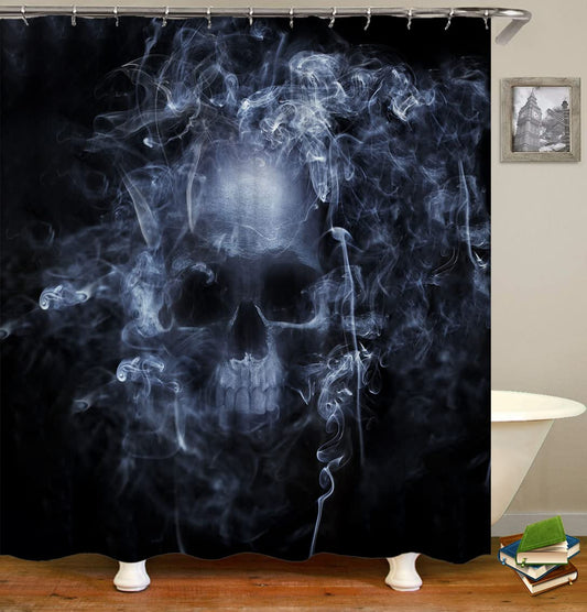 ahbreton Shower Curtains Fabric, Funny Halloween Smoke Skull Horror, Decorative Cloth Print Design Polyester, Bathroom Curtains Set with 12 Hooks（72x72 Inch）(WJ821)