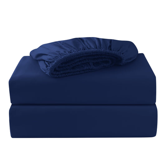 2 Pack Queen Fitted Sheets Only, 100% Egyptian Cotton, Super Soft 600 Thread Count Sateen, 16" Deep Pocket Bottom Sheets, Breathable Hotel Quality, Durable All-Around Elastic, Navy