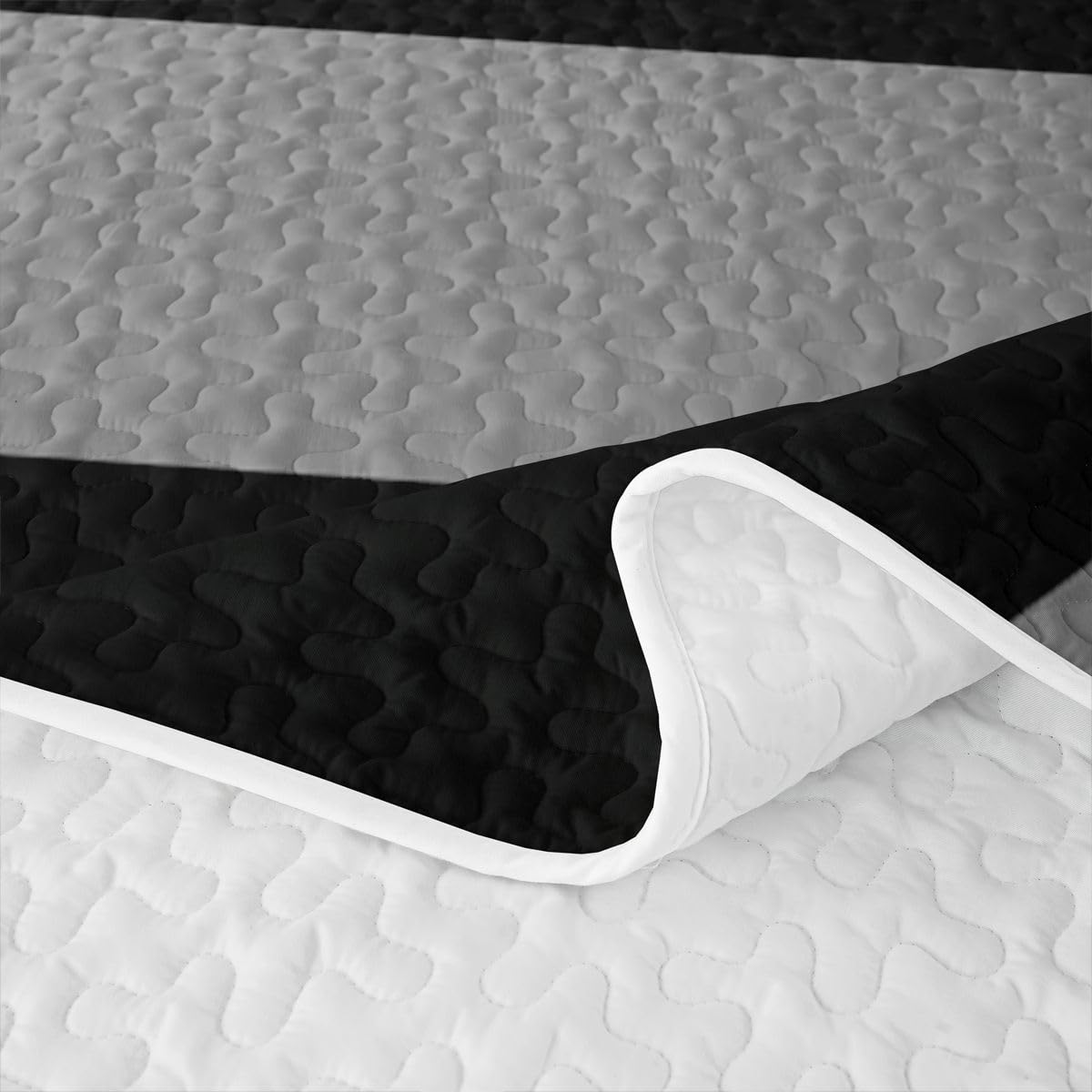 Erosebridal Gray Black White Striped Quilt Set for Adult Women Men - Modern Abstract Quilt Twin Geometric Lines Quilted Bedspread Aesthetic Boho Coverlet Bedroom Decor