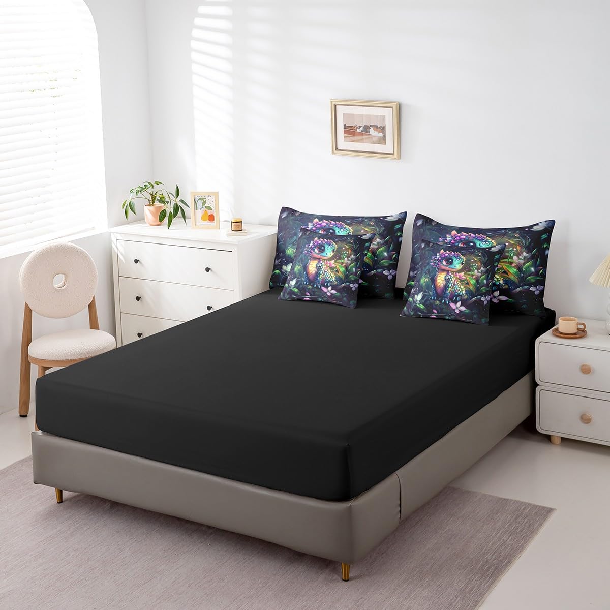 Feelyou Dragon Comforter Set with Sheets Twin Size Dragon Stuff Bed in a Bag for Boys Girls Teens Wild Life 7 Pieces Bedding Set Flower and Grass Bed Set Room Decor Balck Green