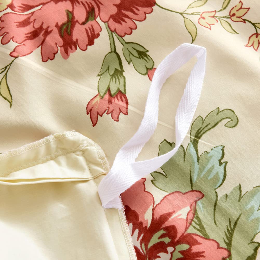 mixinni Garden Style 3 Pieces Red Flower Leaf Pattern Duvet Cover Set Queen Reversible Beige Comforter Cover Set for Women and Men, Easy Care, Soft, Durable-(3pcs, King Size)