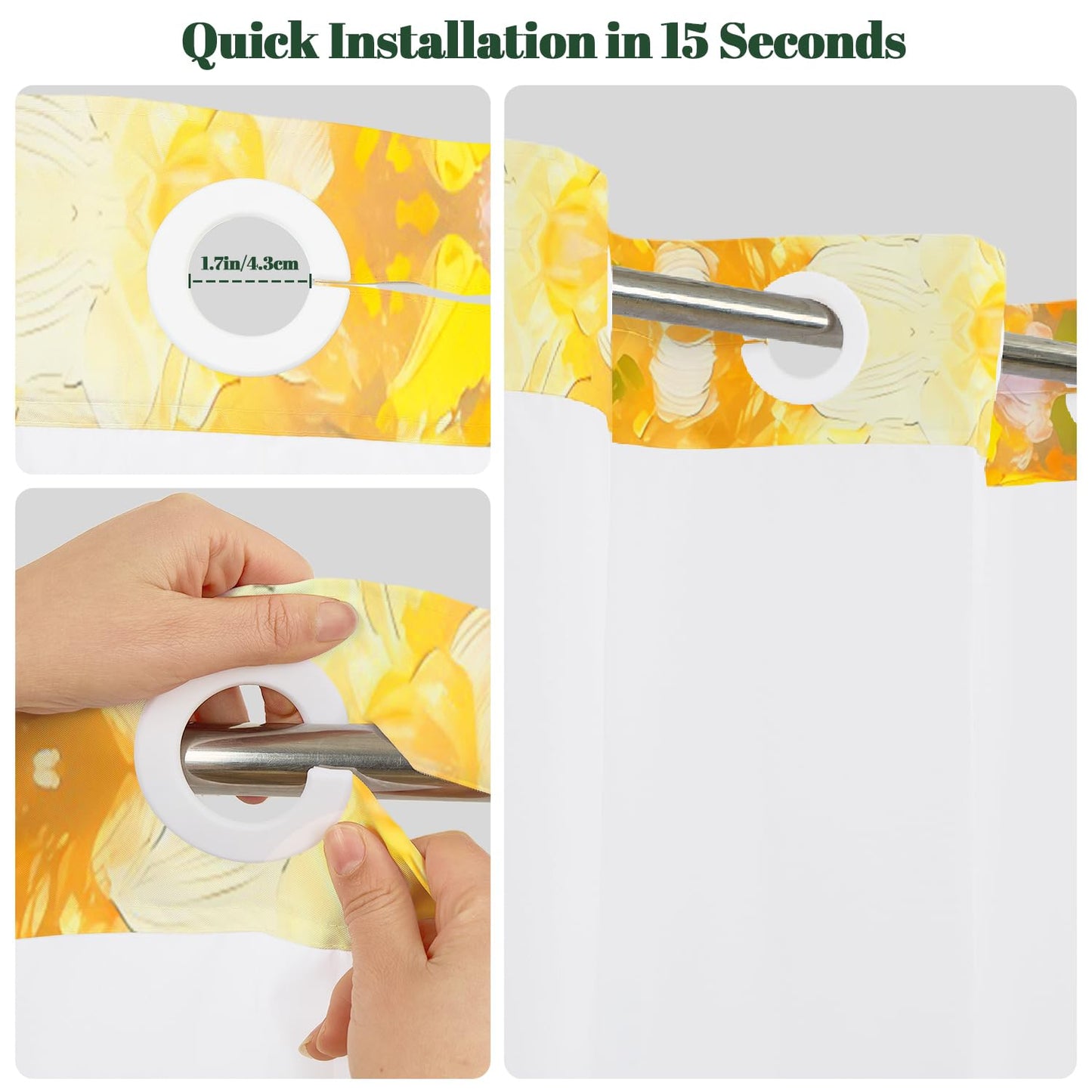 Xiazhilaio Hummingbird & Floral Shower Curtain Snap in Liner, 71x74 Inch