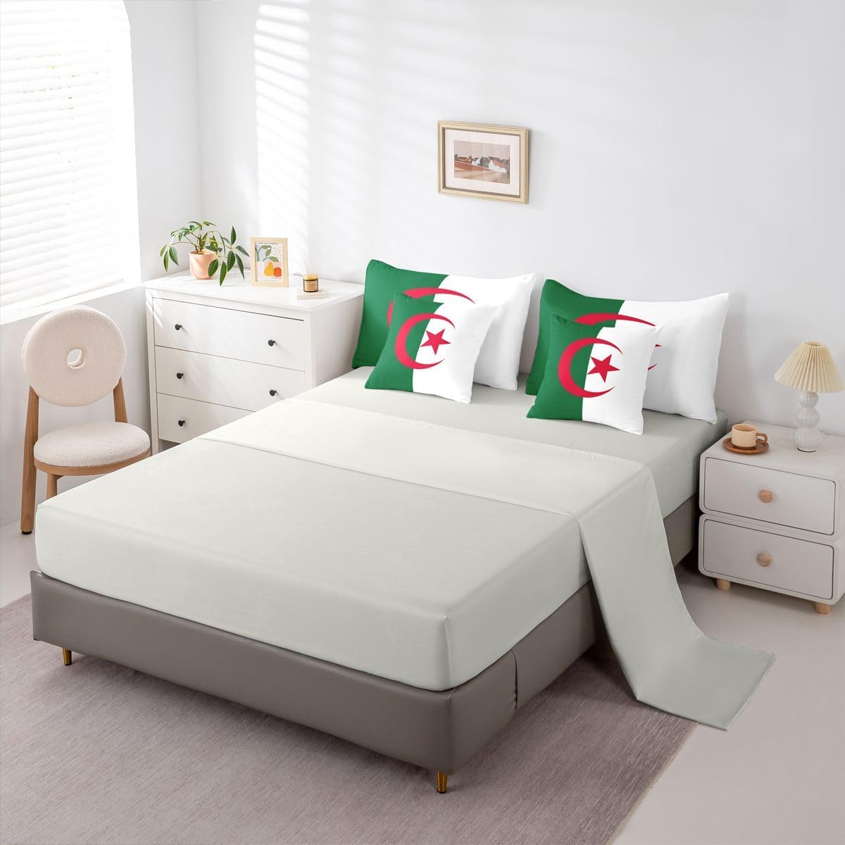 Feelyou Flag of Algeria Comforter Set King SizeAlgerian 7 Pcs Bedding for Kids and AdultsInternational Flag Boys Girls Bed in a Bag Bed Sheet Sets with Fitted Sheet Pillowcases for Bedroom Bed Decor