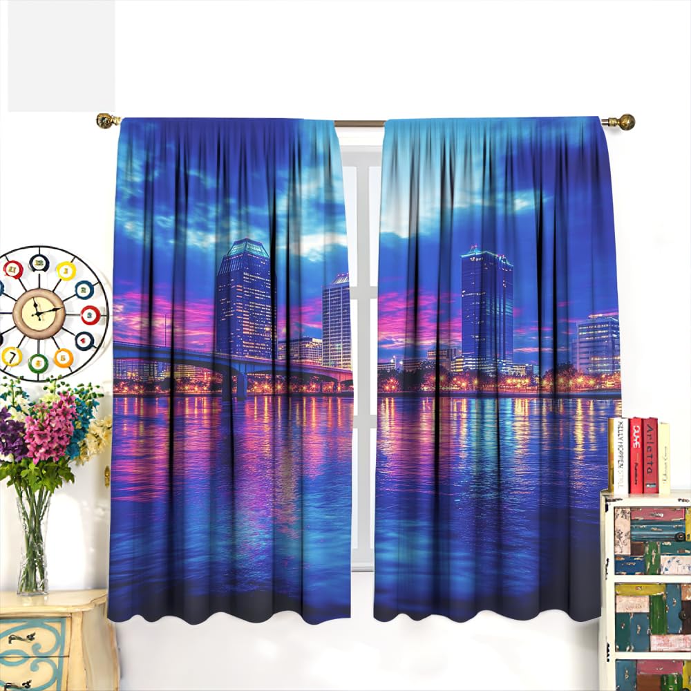 YFBBINS Romantic Urban Skyline Pattern Blackout Curtains Thermal Insulated for Bedroom Living Room, Modern Cityscape Rod Pocket Curtain Light Blocking Drapes, 2 Panels, Each 21 W x 45 L inch