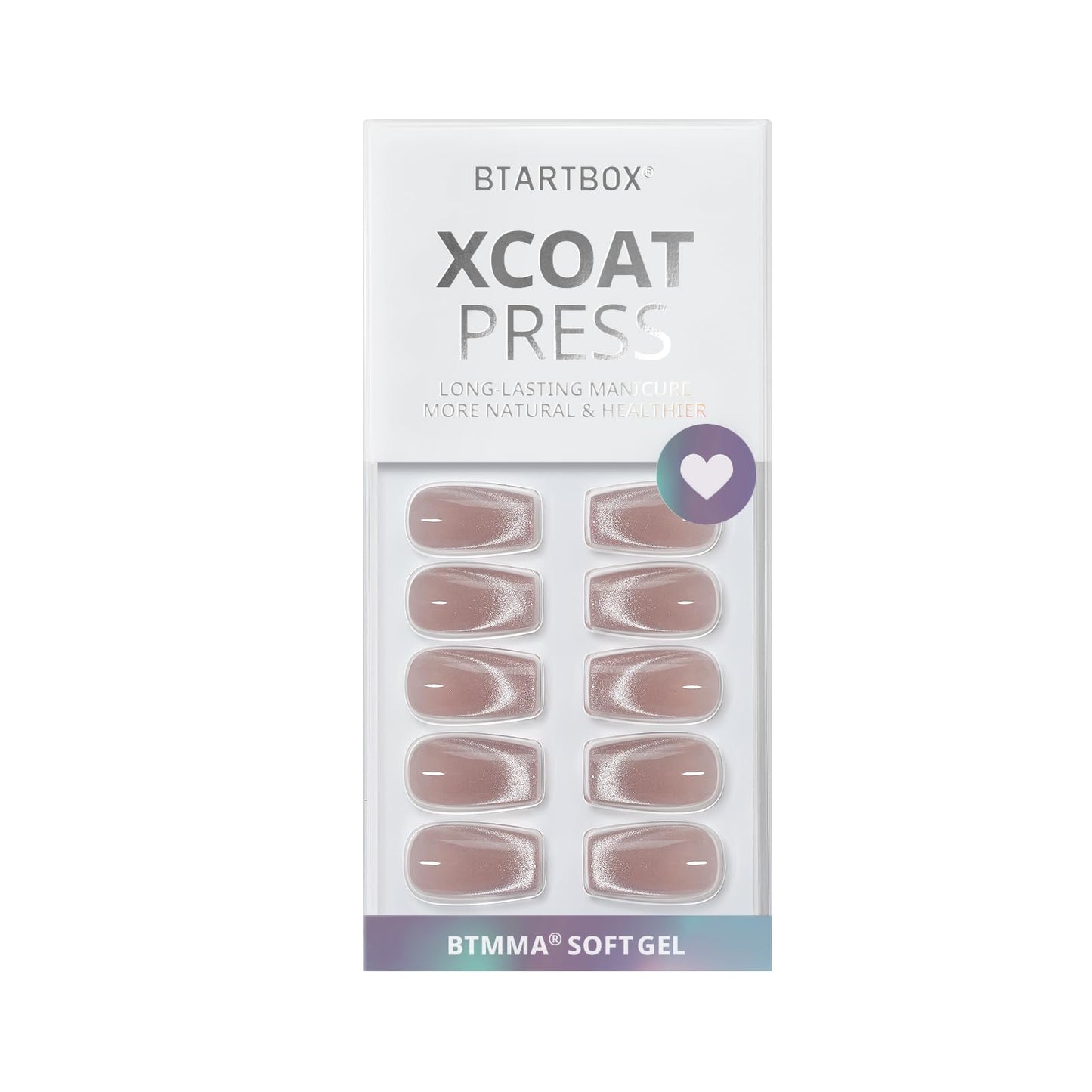 BTArtbox Press On Nails Short - Cat Eye French Tip Press On Nails Coffin, Light Weight & Fit Perfectly Nail Tips, Natural Fake Nail with Glue, Glue On Nails in 16 Sizes - 32 Nail Kit, Milky Way